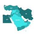 Map of Middle East, or Near East, in shades of turquoise blue. Simple flat vector ilustration