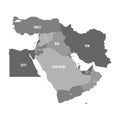 Map of Middle East, or Near East, in shades of grey. Simple flat vector ilustration