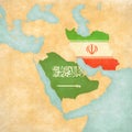 Map of Middle East - Saudi Arabia and Iran