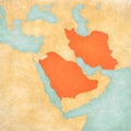 Map of Middle East - Saudi Arabia and Iran