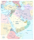 Map of Middle East and Southwest Asia. Royalty Free Stock Photo
