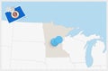 Map of Minnesota with a pinned blue pin. Pinned flag of Minnesota Royalty Free Stock Photo