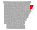 Map of Mississippi in Arkansas