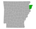 Map of Mississippi in Arkansas