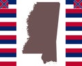 Map of Mississippi on background with flag Royalty Free Stock Photo