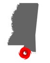 Map of Mississippi and hurricane symbol Royalty Free Stock Photo