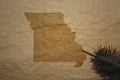 map of missouri state on a old paper background with old pen Royalty Free Stock Photo