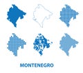 Map of Montenegro - vector set of silhouettes in different patterns