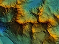 Map of a mountain peaks and tops with coloured geospatial data for GIS usage