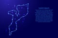 Map Mozambique from the contours network blue, luminous space