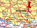 Map of Munchen with stabbed pin