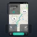 Map navigation app interface on a smartphone screen showing route between points Royalty Free Stock Photo