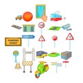 Map navigation icons set, cartoon style Royalty Free Stock Photo