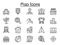 Map, Navigation icons set in thin line style Royalty Free Stock Photo