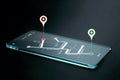 Map and navigation icons on transparent smartphone screen Royalty Free Stock Photo