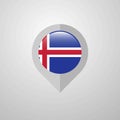 Map Navigation pointer with Iceland flag design vector Royalty Free Stock Photo