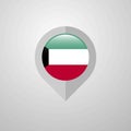 Map Navigation pointer with Kuwait flag design vector Royalty Free Stock Photo
