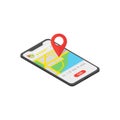 Map navigator in phone isometry whith location icon Royalty Free Stock Photo
