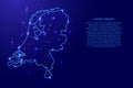 Map Netherlands from the contours network blue, luminous space stars illustration