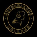 Map of Netherlands, Golden Stamp Black Background Royalty Free Stock Photo