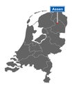 Map of the Netherlands with road sign Assen