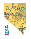 Map of Nevada state of the USA, with landmarks Royalty Free Stock Photo