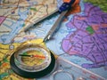 map of new york. On the map is a compass and compasses Royalty Free Stock Photo
