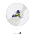 Map of New York State and flag in a circle Royalty Free Stock Photo