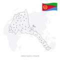 Global logistics network concept. Communications network map Eritrea on the world background. Map State of Eritrea with nodes in