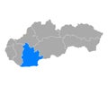 Map of Nitriansky kraj in Slovakia