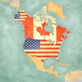 Map of North America - USA and Canada Vintage Series Royalty Free Stock Photo