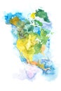 Map of North America, USA and Canada. Watercolor. Royalty Free Stock Photo
