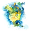 Map of North America, USA and Canada. Watercolor. Royalty Free Stock Photo