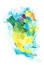 Map of North America, USA and Canada. Watercolor. Royalty Free Stock Photo