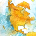Map of North America, USA and Canada. Watercolor. Royalty Free Stock Photo
