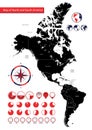 Map of North and South America, Icons, location indicators