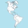 Map of North and South America. Vector illustration outline map of South America, North America. Hand drawn atlas, globe, map. Royalty Free Stock Photo