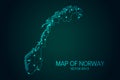Map of Norway - With glowing point and lines scales on the dark gradient background, 3D mesh polygonal network connections