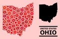 Map of Ohio State - Collage of Covid Biohazard Infection Icons