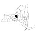 Map of Onondaga County in New York state on white background. single County map highlighted by black colour on New york map