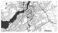 Map of Ottawa city, Ontario, Canada. Horizontal background map poster black and white, 1920 1080 proportions