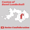 Map outline and Coat of arms of Basel-Landschaft, The canton of Switzerland with name text Canton of Basel Landschaft. Royalty Free Stock Photo