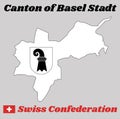 Map outline and Coat of arms of Basel-Stadt, The canton of Switzerland with name text Canton of Basel Stadt. Royalty Free Stock Photo