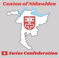 Map outline and Coat of arms of Nidwalden, The canton of Switzerland with name text Canton of Nidwalden. Royalty Free Stock Photo