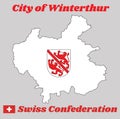 Map outline and Coat of arms of Winterthur, The city in the canton of Zurich in Switzerland with name text City of Winterthur.