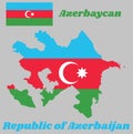 Map outline and flag of Azerbaijan, a horizontal tricolor of blue, red, and green, with a white crescent and an star centered. Royalty Free Stock Photo