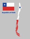 Map outline of and flag Chile, a horizontal bicolor of white and red with the blue square on the upper corner and the white star.