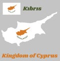 Map outline and flag of Cyprus, an outline of the country of Cyprus above twin olive branches on a white field.