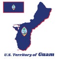 Map outline and flag of Guam, A dark blue background with a thin red border and the Seal of Guam in the center.