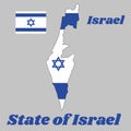 Map outline and flag of Israel, It depicts a blue hexagram on a white background, between two horizontal blue stripes. Royalty Free Stock Photo